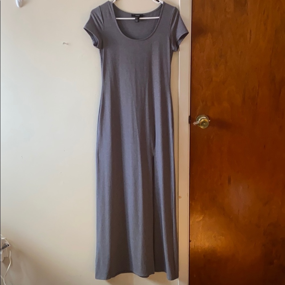 Long gray bodycon dress with leg slit